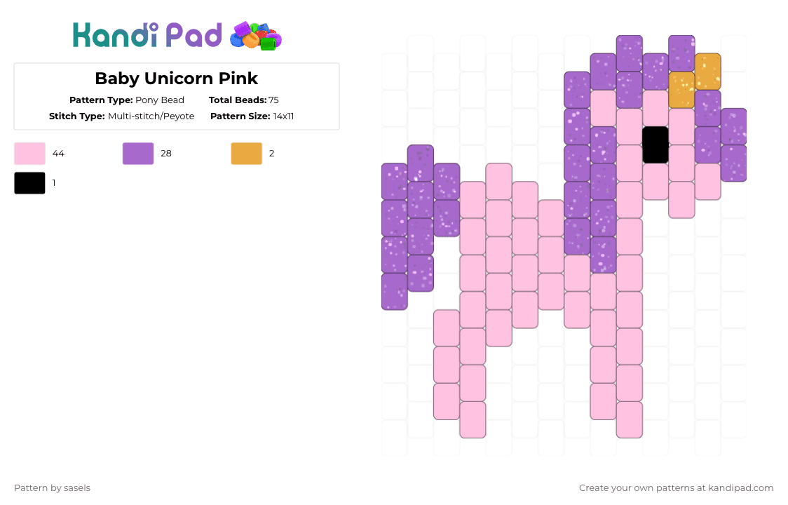 Baby Unicorn Pink - Pony Bead Pattern by sasels on Kandi Pad - pink,unicorn,cute,fantasy