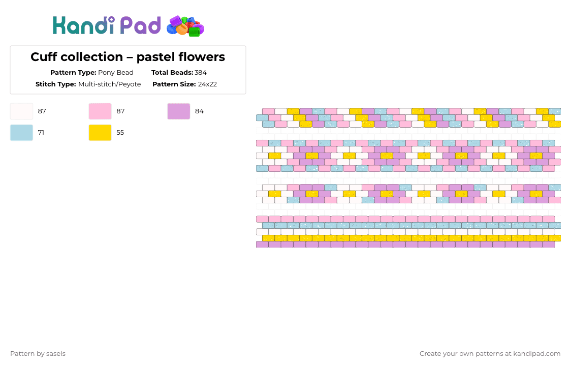 Cuff collection – pastel flowers - Pony Bead Pattern by sasels on Kandi Pad - pink