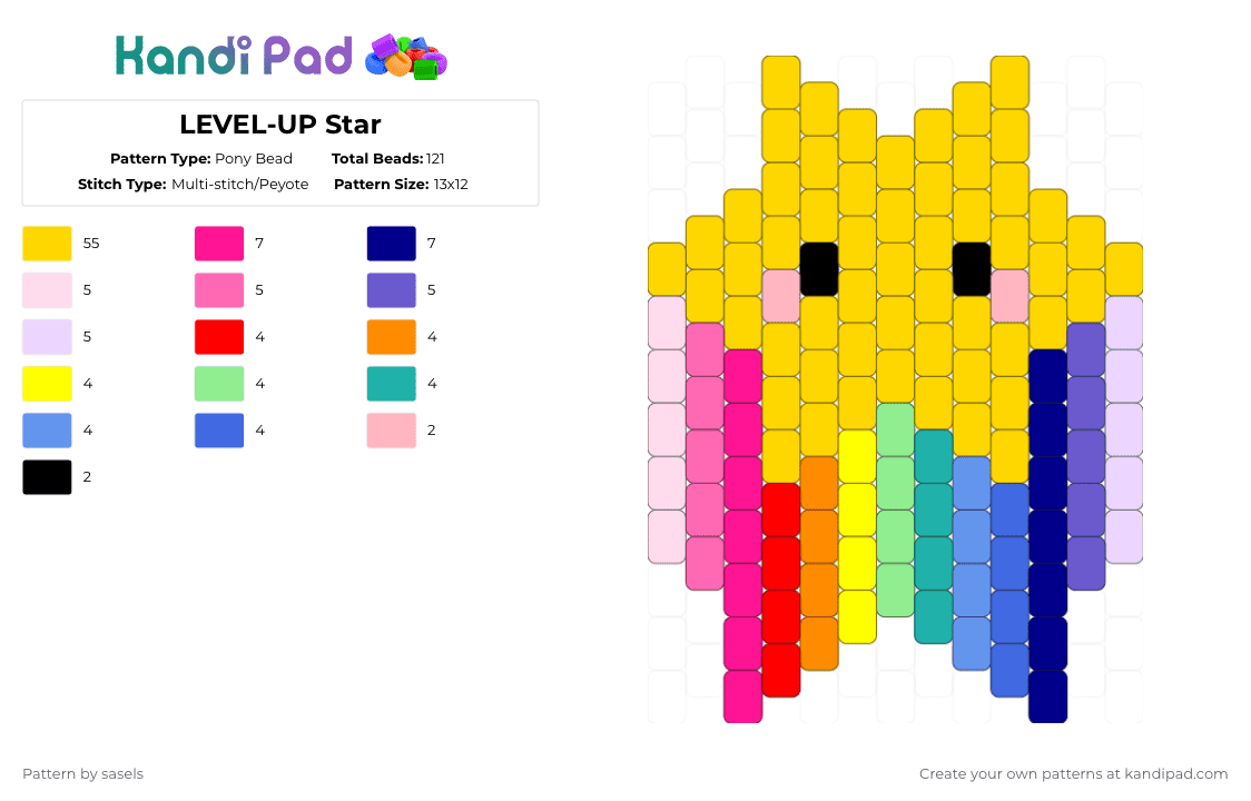 LEVEL-UP Star - Pony Bead Pattern by sasels on Kandi Pad - yellow,pink