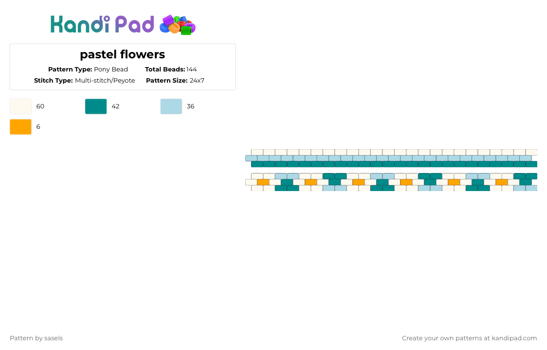 pastel flowers - Pony Bead Pattern by sasels on Kandi Pad - light blue,teal