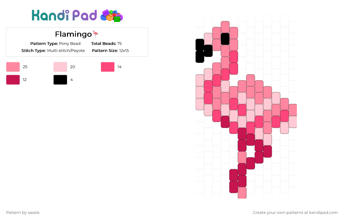 Flamingo🦩 - Pony Bead Pattern by sasels on Kandi Pad - pink,red,flamingo