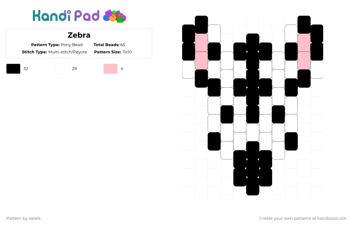 Zebra - Pony Bead Pattern by sasels on Kandi Pad - white,cute,animals,zebra