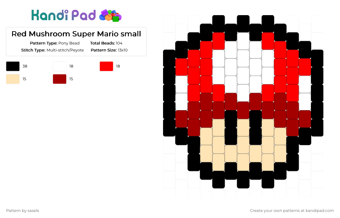 Red Mushroom Super Mario small - Pony Bead Pattern by sasels on Kandi Pad - beige,red