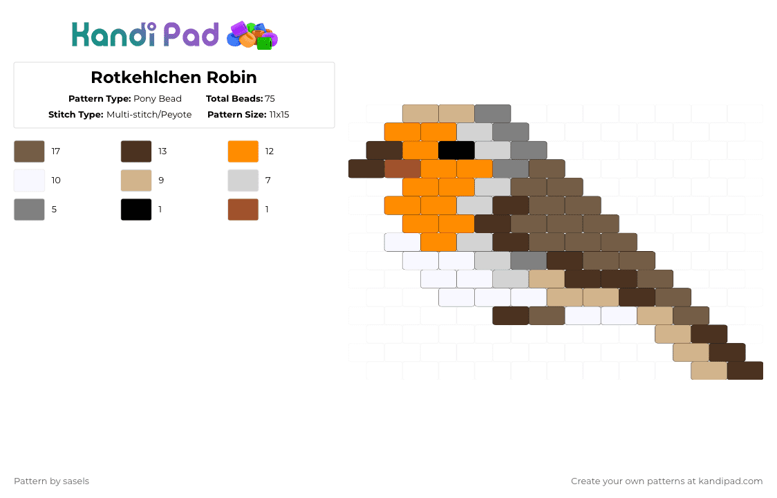 Rotkehlchen Robin - Pony Bead Pattern by sasels on Kandi Pad - beige,orange,brown,tan,robin,bird,cute