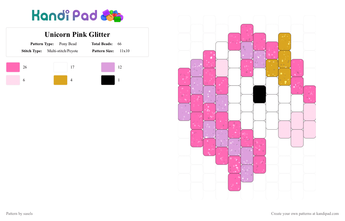 Unicorn Pink Glitter - Pony Bead Pattern by sasels on Kandi Pad - pink
