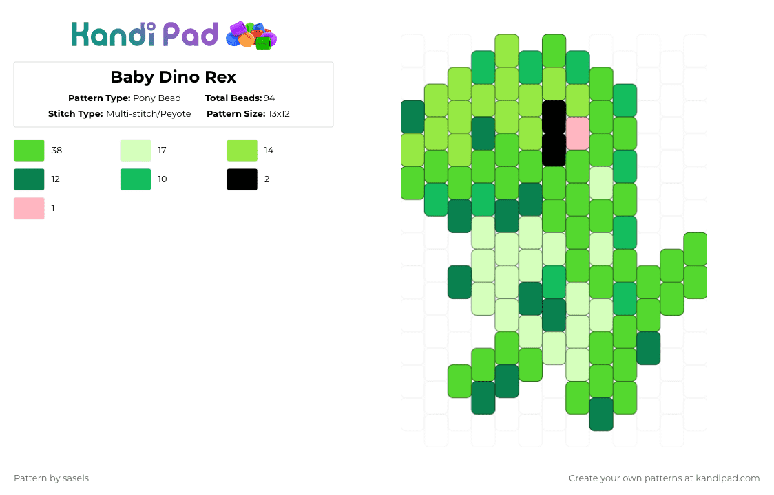 Baby Dino Rex - Pony Bead Pattern by sasels on Kandi Pad - 
