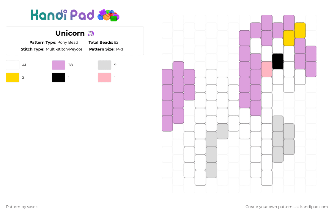Baby Unicorn - Pony Bead Pattern by sasels on Kandi Pad - white,pink,unicorn,cute,fantasy