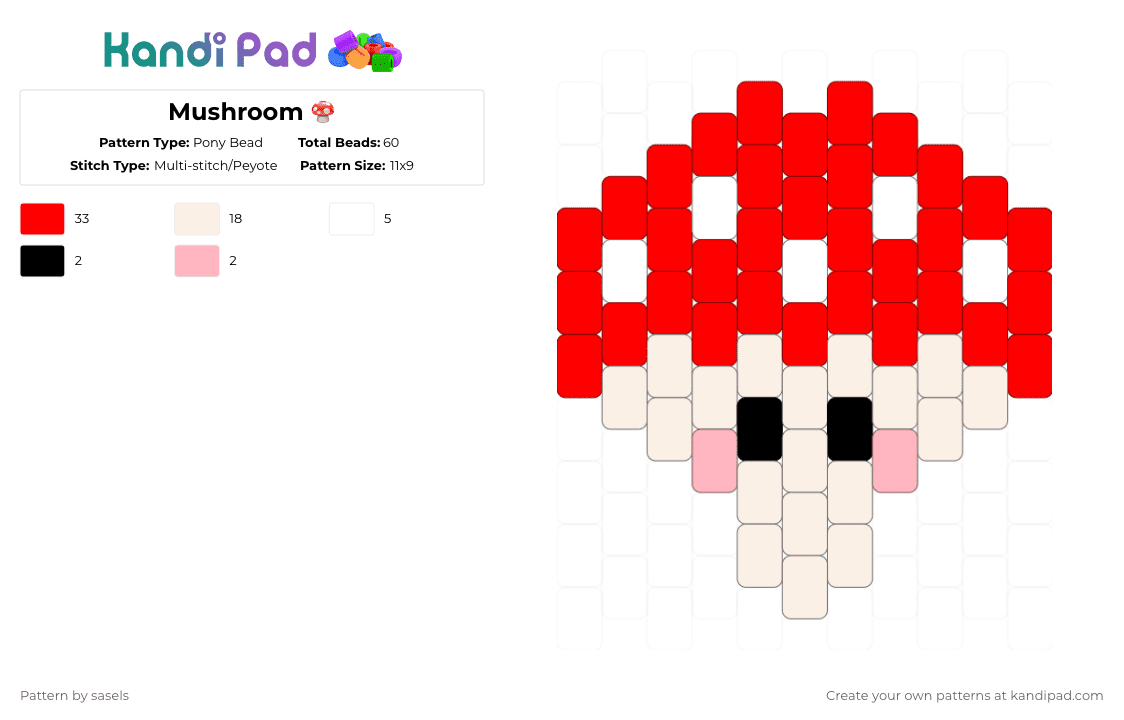 Mushroom 🍄 - Pony Bead Pattern by sasels on Kandi Pad - red,mushroom,cute,forest