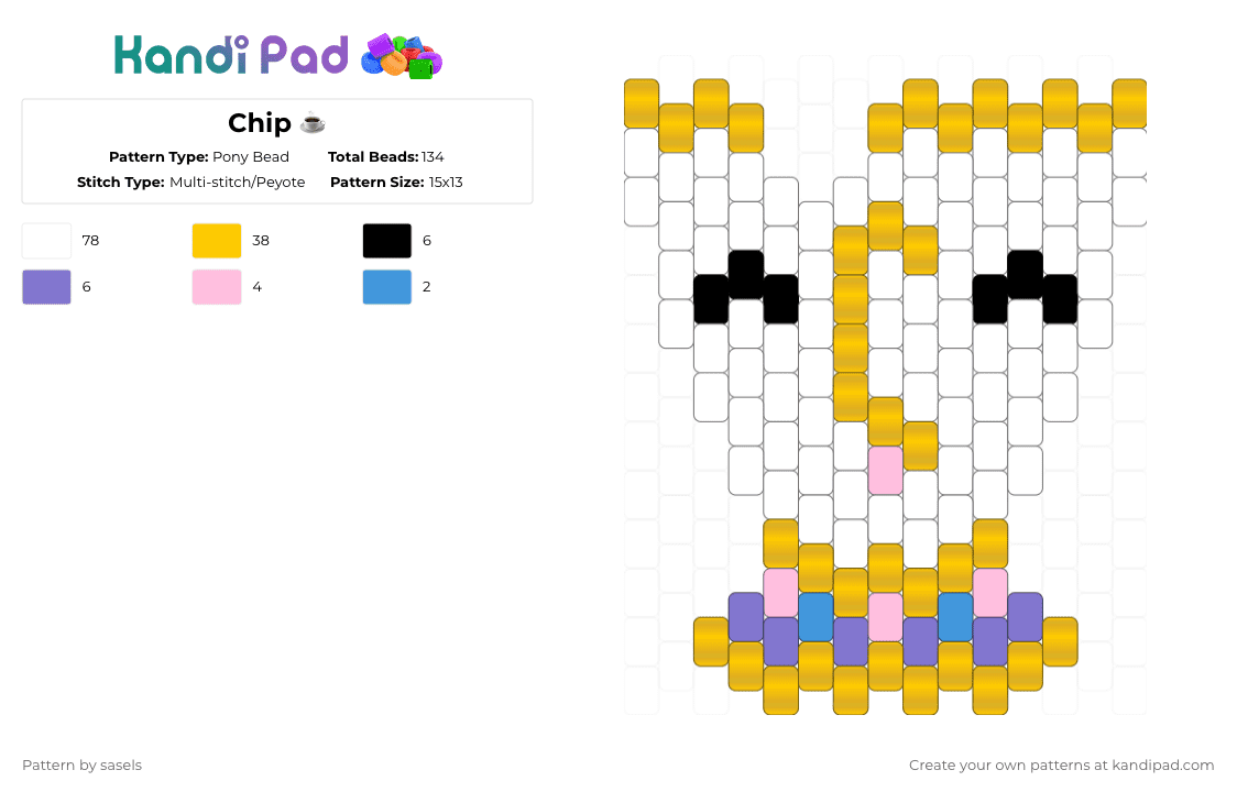 Chip ☕️ - Pony Bead Pattern by sasels on Kandi Pad - teacup,beauty and the beast,chip,disney,movie,character,mug,cup,cartoon,white,yellow