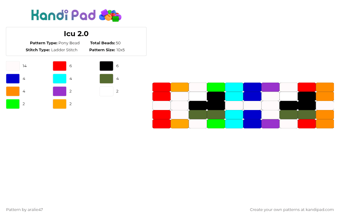 Icu Stapping Pattern Icu 2.0 Pony Bead Pattern - Kandi Pad | Kandi Patterns, Fuse Bead ...