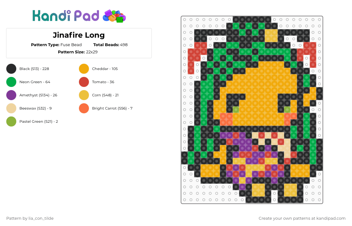 Jinafire Long - Fuse Bead Pattern by lia_con_tilde on Kandi Pad - jinafire long,monster high,doll,cartoon,black,green,orange