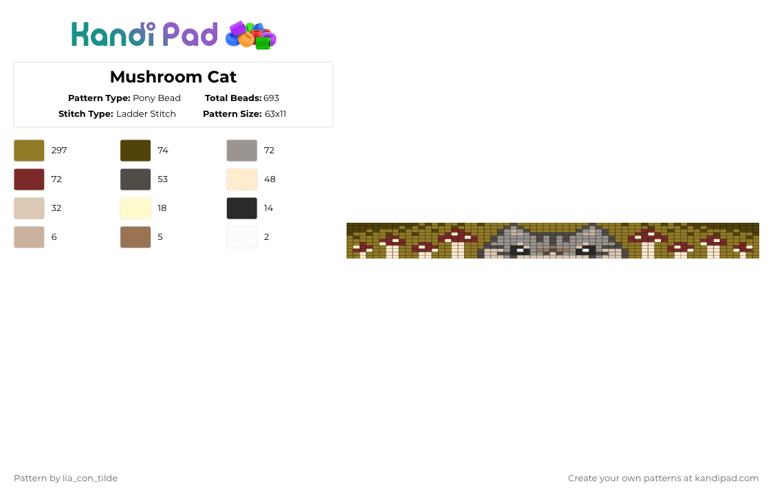 Mushroom Cat - Pony Bead Pattern by lia_con_tilde on Kandi Pad - brown,gold