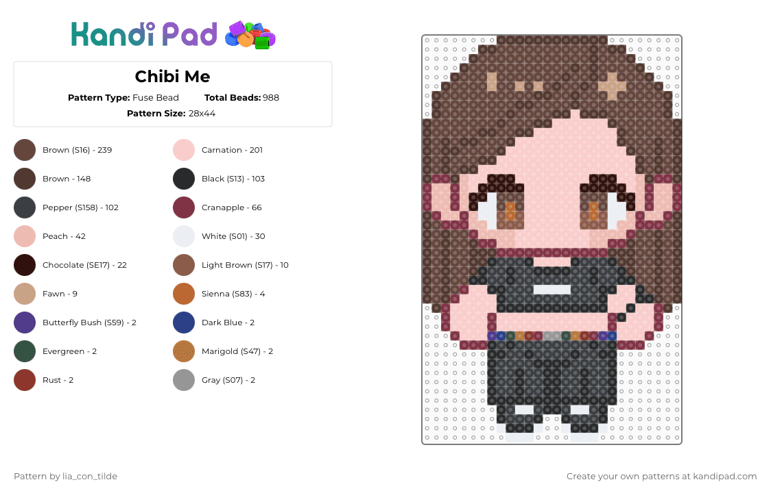 Chibi Me - Fuse Bead Pattern by lia_con_tilde on Kandi Pad - brown,beige