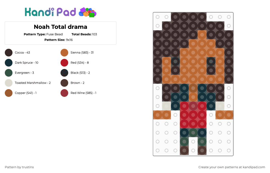 Noah Total drama - Fuse Bead Pattern by trustins on Kandi Pad - brown,tan,tdi,total drama,total drama island,noah
