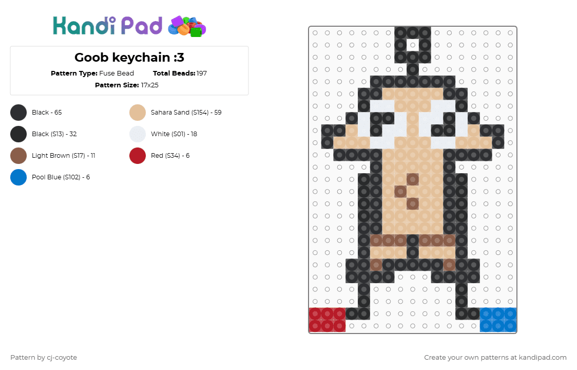 Goob keychain :3 - Fuse Bead Pattern by cj-coyote on Kandi Pad - black,beige,goob,dandys world,dw,roblox,goob dandys world