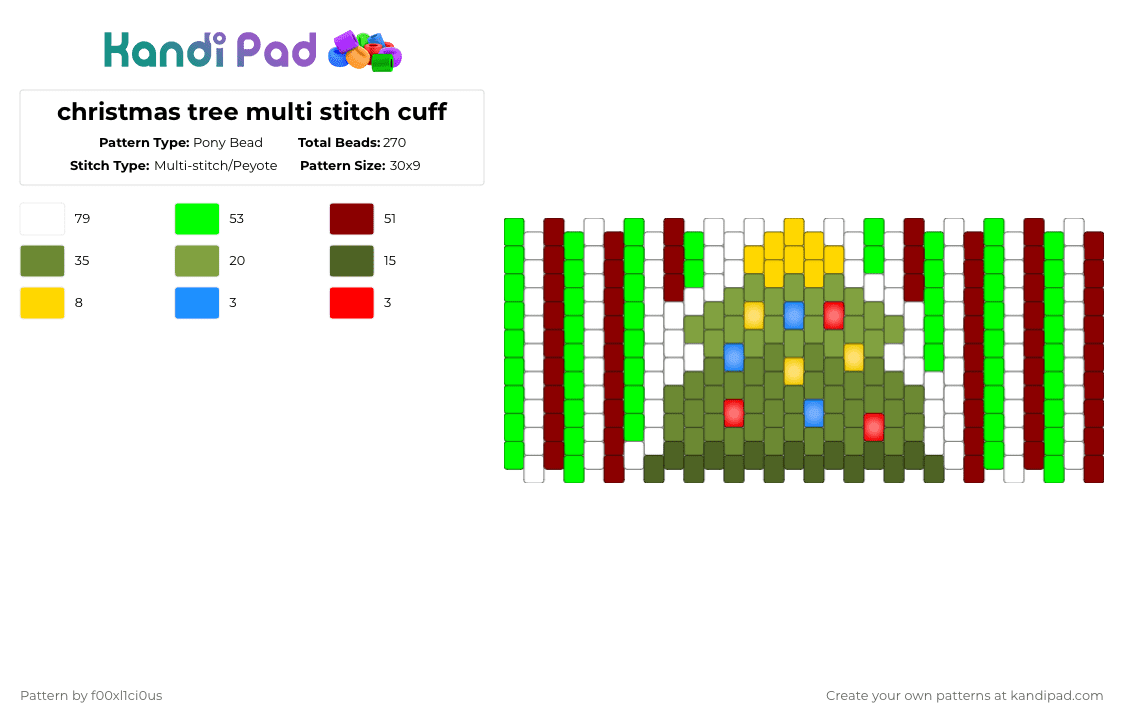 christmas tree multi stitch cuff - Pony Bead Pattern by f00xl1ci0us on Kandi Pad - green,red,christmas,holiday,christmas tree,tree,cuff,multi stitch
