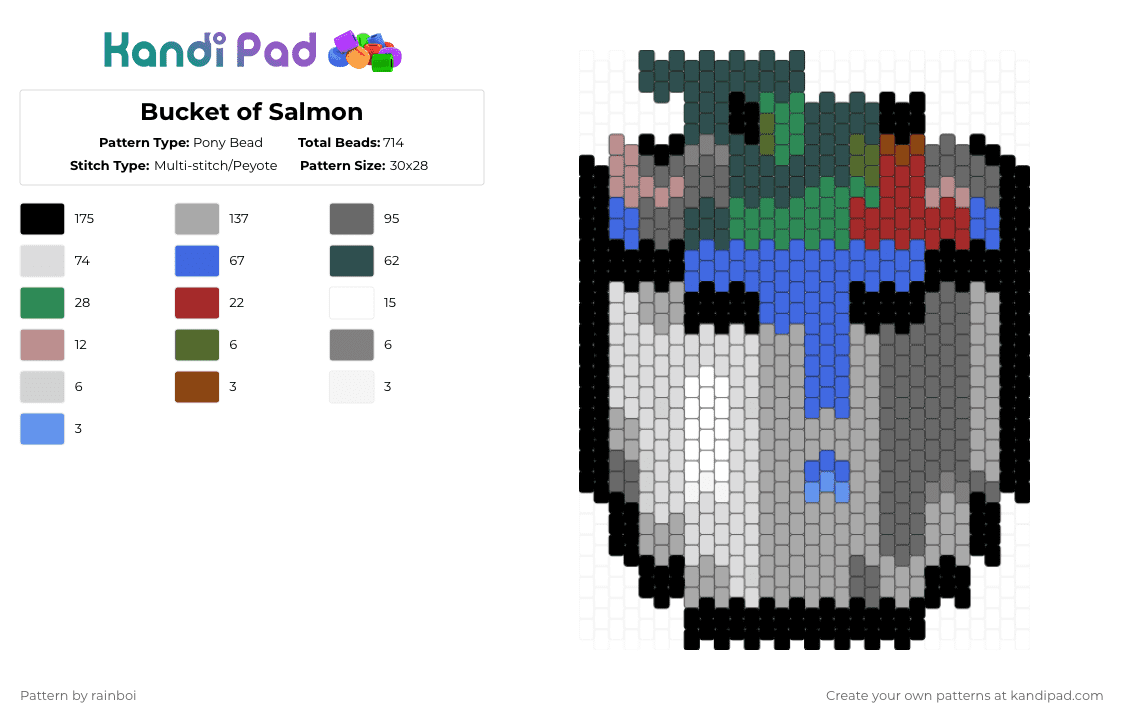 Bucket of Salmon - Pony Bead Pattern by rainboi on Kandi Pad - beige, blue, gray