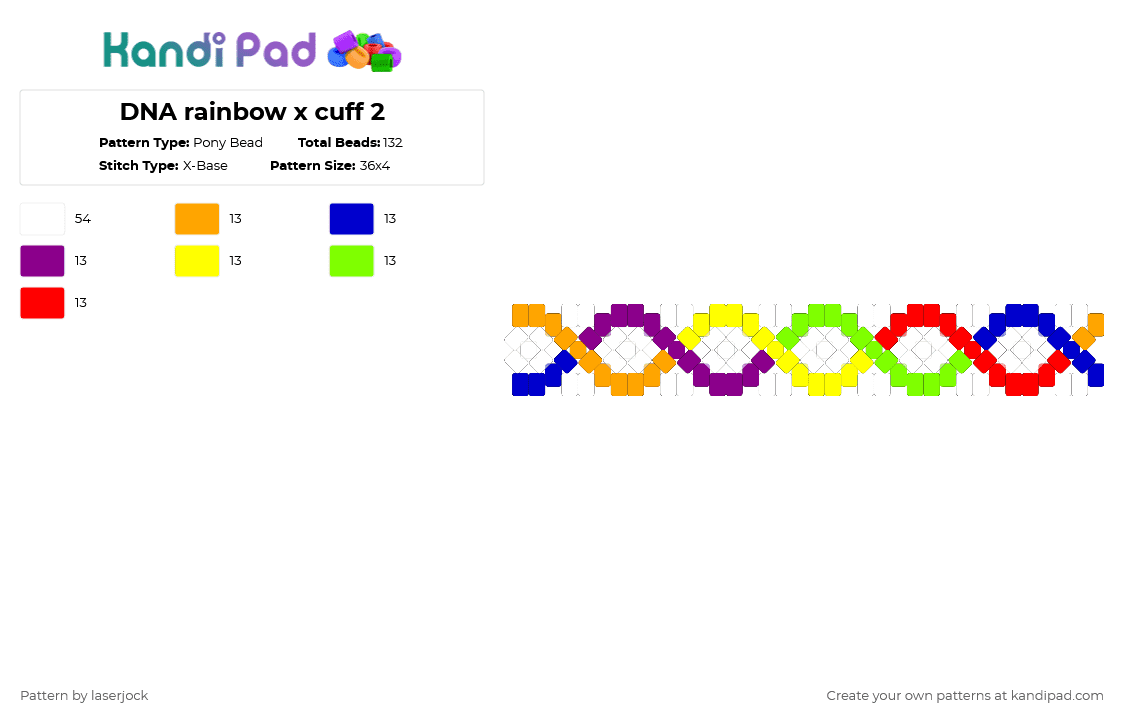 DNA rainbow x cuff 2 - Pony Bead Pattern by laserjock on Kandi Pad - white,purple,yellow,red,colorful