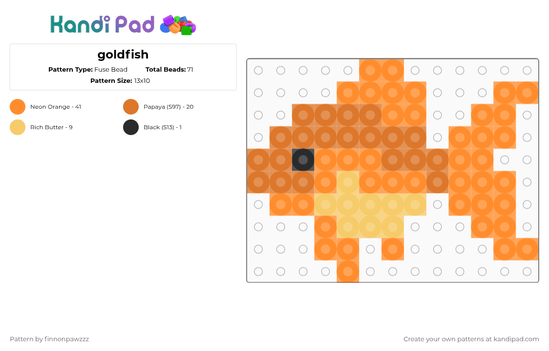 goldfish - Fuse Bead Pattern by finnonpawzzz on Kandi Pad - orange