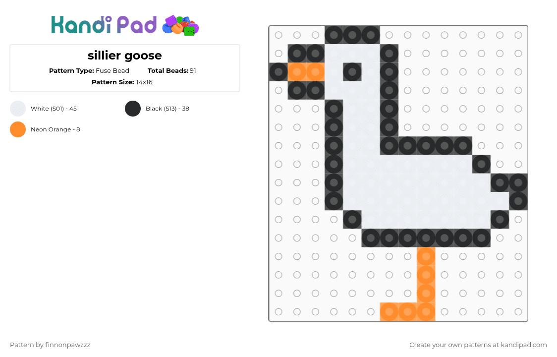 sillier goose - Fuse Bead Pattern by finnonpawzzz on Kandi Pad - white