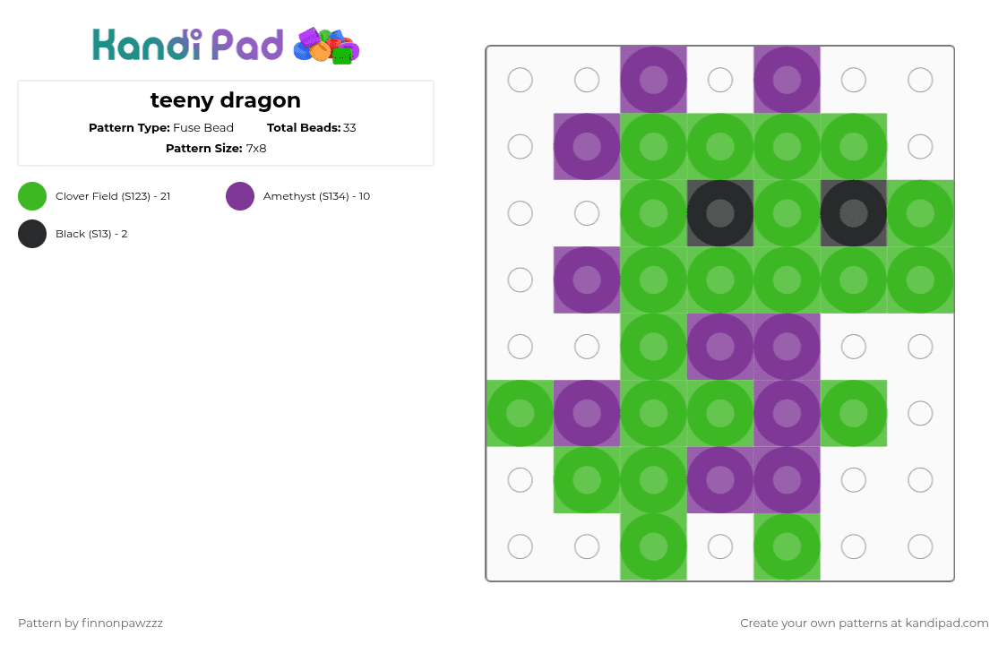 teeny dragon - Fuse Bead Pattern by finnonpawzzz on Kandi Pad - green, pink