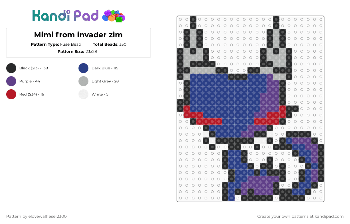 Mimi from invader zim - Fuse Bead Pattern by elovewafflese12300 on Kandi Pad - blue
