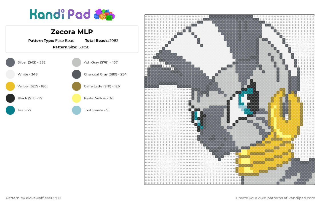 Zecora MLP - Fuse Bead Pattern by elovewafflese12300 on Kandi Pad - gray,beige