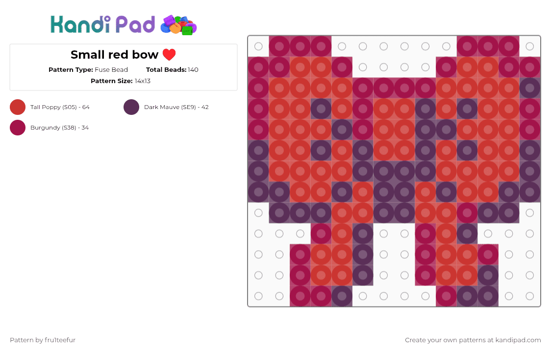 Small red bow ♥️ - Fuse Bead Pattern by fru1teefur on Kandi Pad - red,pink,bow,small,necklace,choker,bowtie