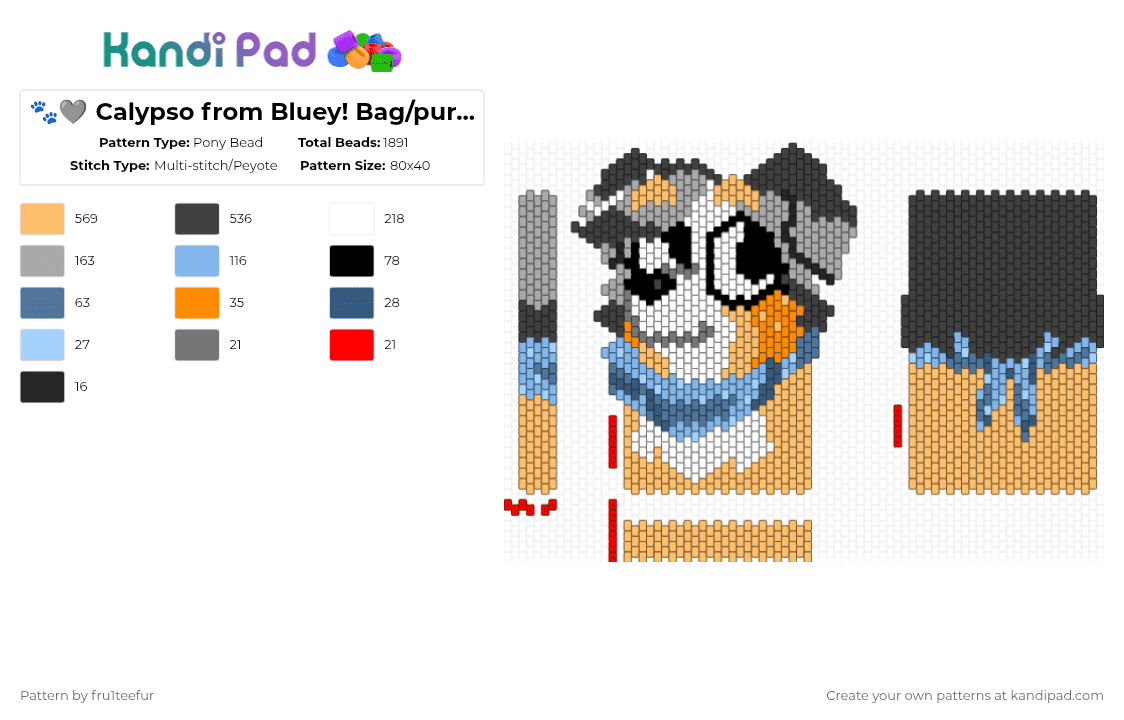 🐾🩶 Calypso from Bluey! Bag/purse panels - Pony Bead Pattern by krisameleon on Kandi Pad - orange,beige,calypso,bluey,bingo,cartoon,cute,panel,bag,purse