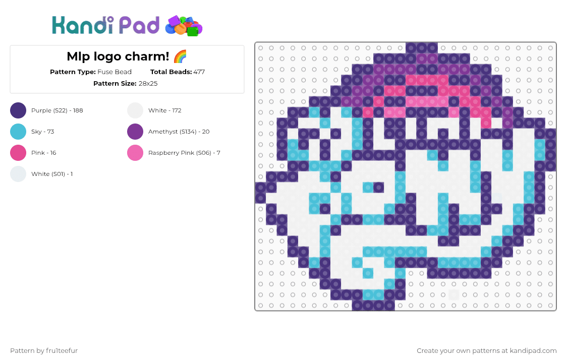Mlp logo charm! 🌈 - Fuse Bead Pattern by fru1teefur on Kandi Pad - purple,mlp,my little pony,charm,perler,unicorn,magic,fantasy,rainbow