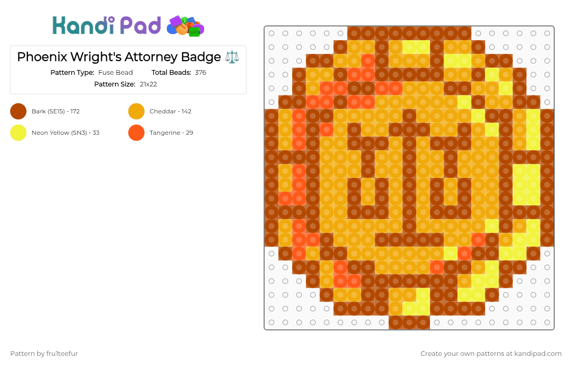 Phoenix Wright\'s Attorney Badge ⚖️ - Fuse Bead Pattern by krisameleon on Kandi Pad - red,orange
