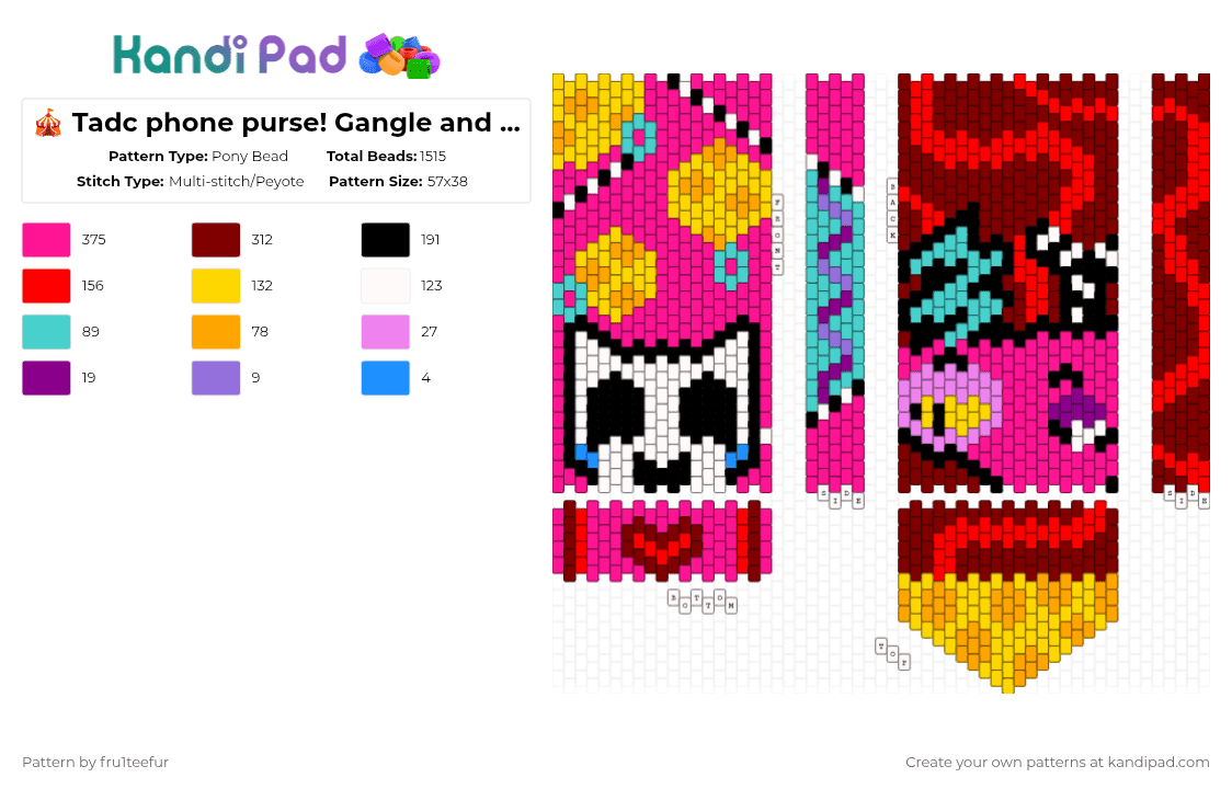 🎪 Tadc phone purse! Gangle and Zooble! 🎪 - Pony Bead Pattern by fru1teefur on Kandi Pad - pink,red,brown,tadc,panel,purse,bag,gangle,zooble,circus,phone