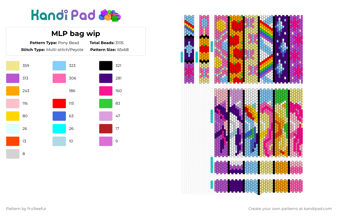 MLP Bag/purse panels! 🌈🐴 - Pony Bead Pattern by fru1teefur on Kandi Pad - pink,yellow,light blue,bag,purse,panel,mlp,rainbow,pinkie pie,twilight sparkle,my little pony