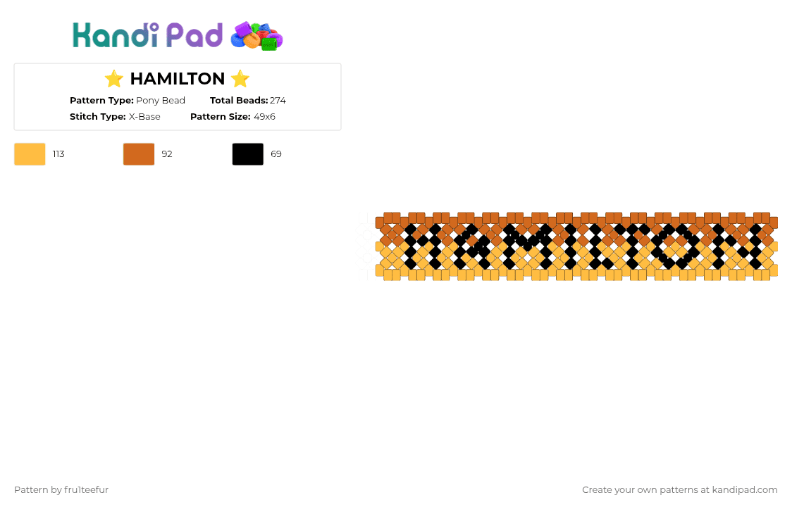 ⭐ HAMILTON ⭐ - Pony Bead Pattern by krisameleon on Kandi Pad - orange,hamilton,musical,cuff,x base,song,america