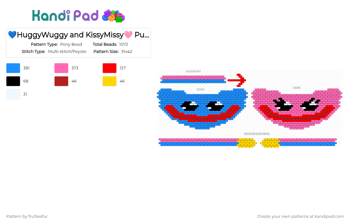 💙HuggyWuggy and KissyMissy🩷 Purse! - Pony Bead Pattern by krisameleon on Kandi Pad - light blue,pink
