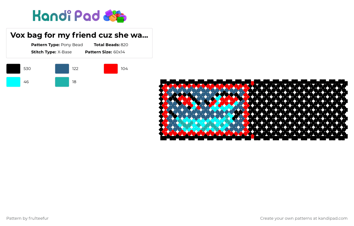 Vox bag for my friend cuz she wants a x base version XD - Pony Bead Pattern by fru1teefur on Kandi Pad - black,red,blue,vox,hazbin hotel,alastor,bag,purse,x base,easy