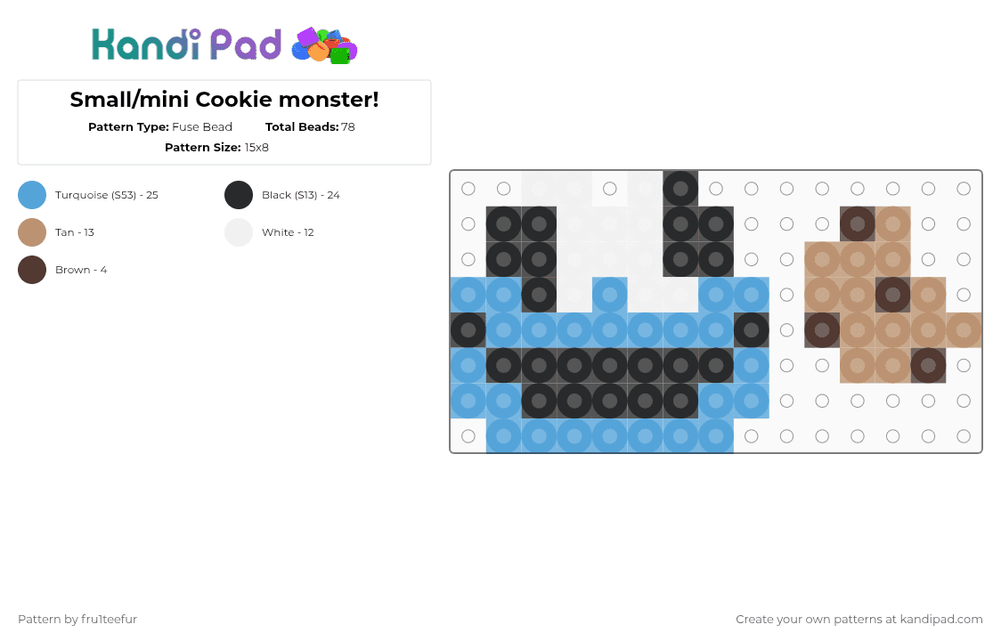 Small/mini Cookie monster! - Fuse Bead Pattern by fru1teefur on Kandi Pad - light blue,dessert,elmo,tiny,hairclip,necklace,charm