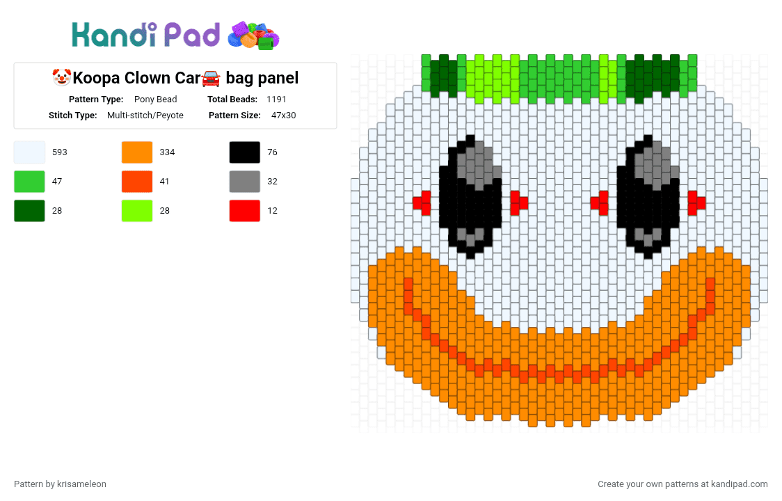🤡Koopa Clown Car🚘 bag panel - Pony Bead Pattern by krisameleon on Kandi Pad - white,orange