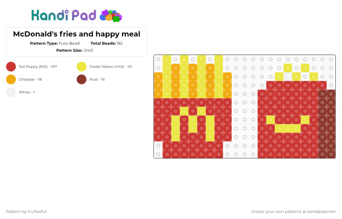 McDonald\'s fries and happy meal - Fuse Bead Pattern by krisameleon on Kandi Pad - red,fast food,charm,hairclip,necklace,small,clown,food