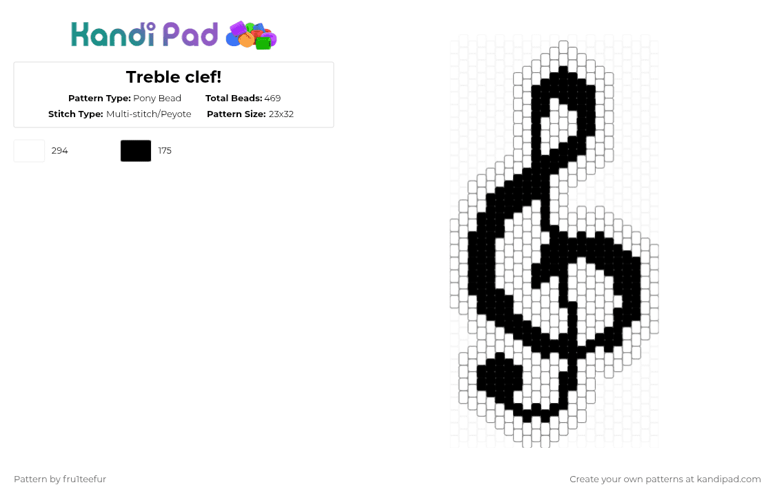 🎼Treble clef! - Pony Bead Pattern by fru1teefur on Kandi Pad - black,white,music,note,art,treble,treble clef,panel