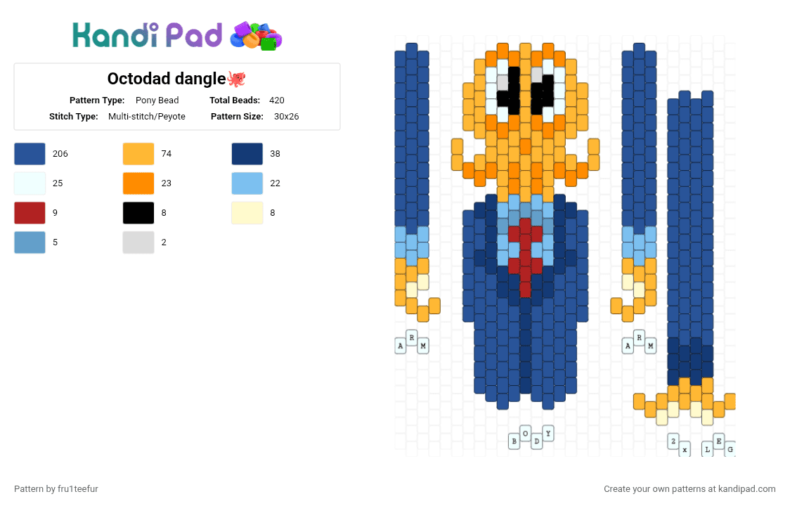 Octodad dangle🐙 - Pony Bead Pattern by krisameleon on Kandi Pad - orange,blue