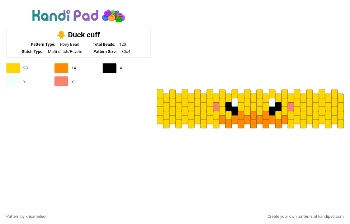 🐥 Duck cuff - Pony Bead Pattern by krisameleon on Kandi Pad - yellow