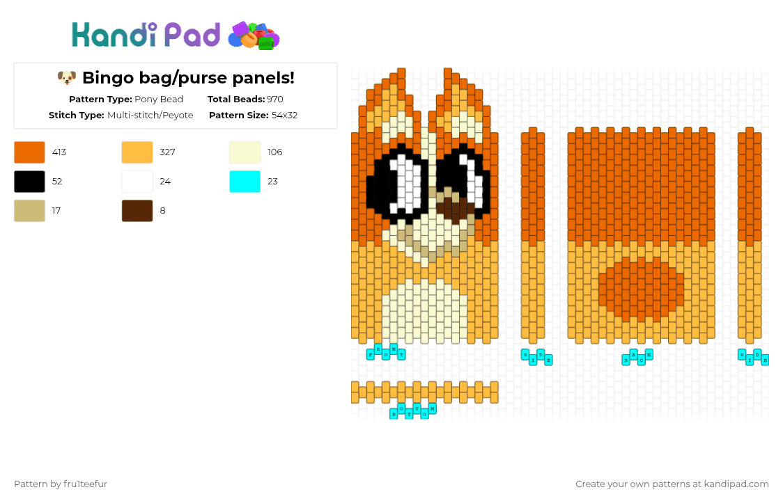 🐶 Bingo bag/purse panels! - Pony Bead Pattern by krisameleon on Kandi Pad - orange,bingo,bluey,bag,purse,panel,dog,cartoon,cute