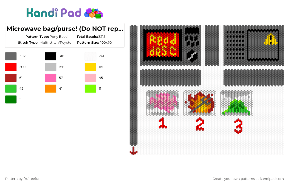 Microwave bag/purse! - Pony Bead Pattern by fru1teefur on Kandi Pad - gray,bag,purse,panel,food,microwave
