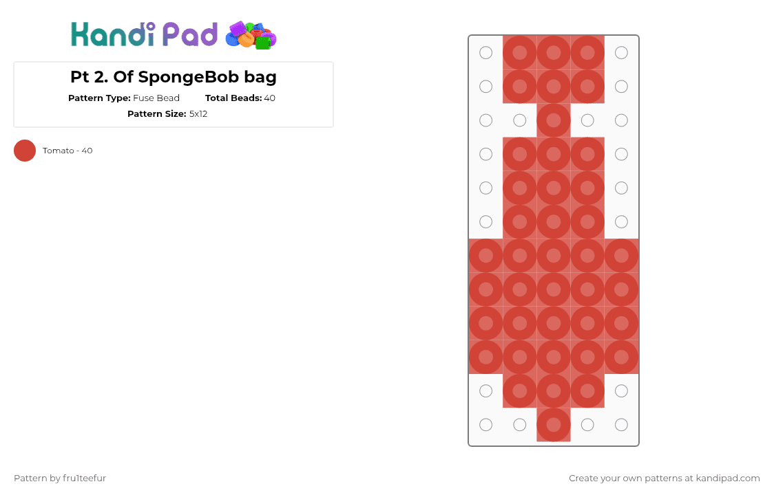 Pt 2. Of SpongeBob bag - Fuse Bead Pattern by fru1teefur on Kandi Pad - red,spongebob,bag,purse,tie,small