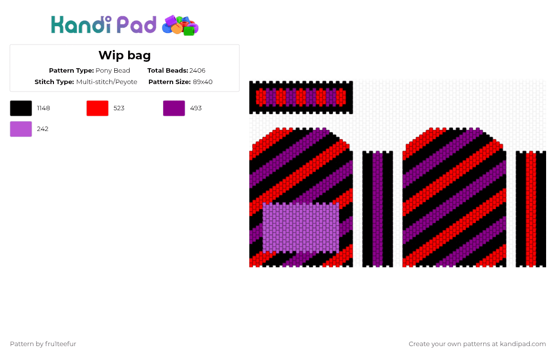 Wip bag - Pony Bead Pattern by krisameleon on Kandi Pad - pink,red