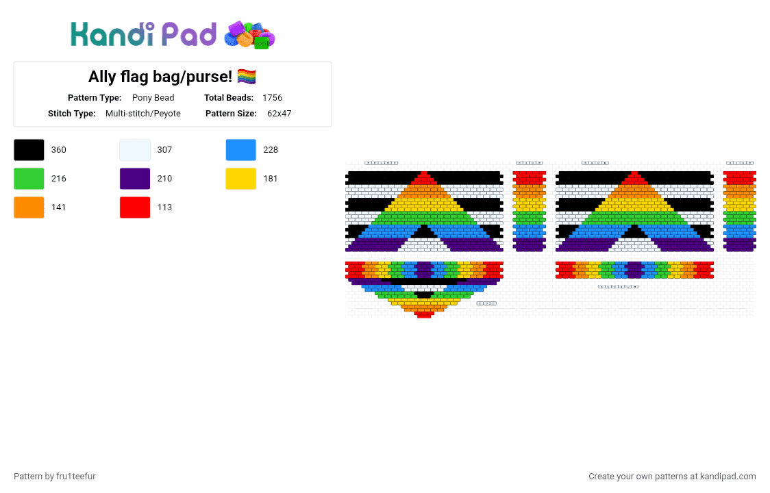 Ally flag bag/purse! 🏳️‍🌈 - Pony Bead Pattern by krisameleon on Kandi Pad - purple,light blue,green,yellow