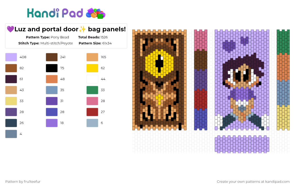 💜Luz and portal door✨ bag panels! - Pony Bead Pattern by fru1teefur on Kandi Pad - orange,pink,brown,purple,toh,luz,bag,panel,purse