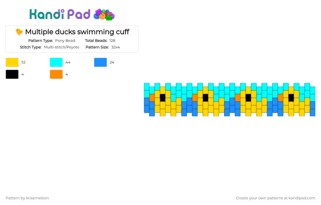 🐤 Multiple ducks swimming cuff - Pony Bead Pattern by krisameleon on Kandi Pad - cuff, duck, light blue, rubber duck, water, yellow