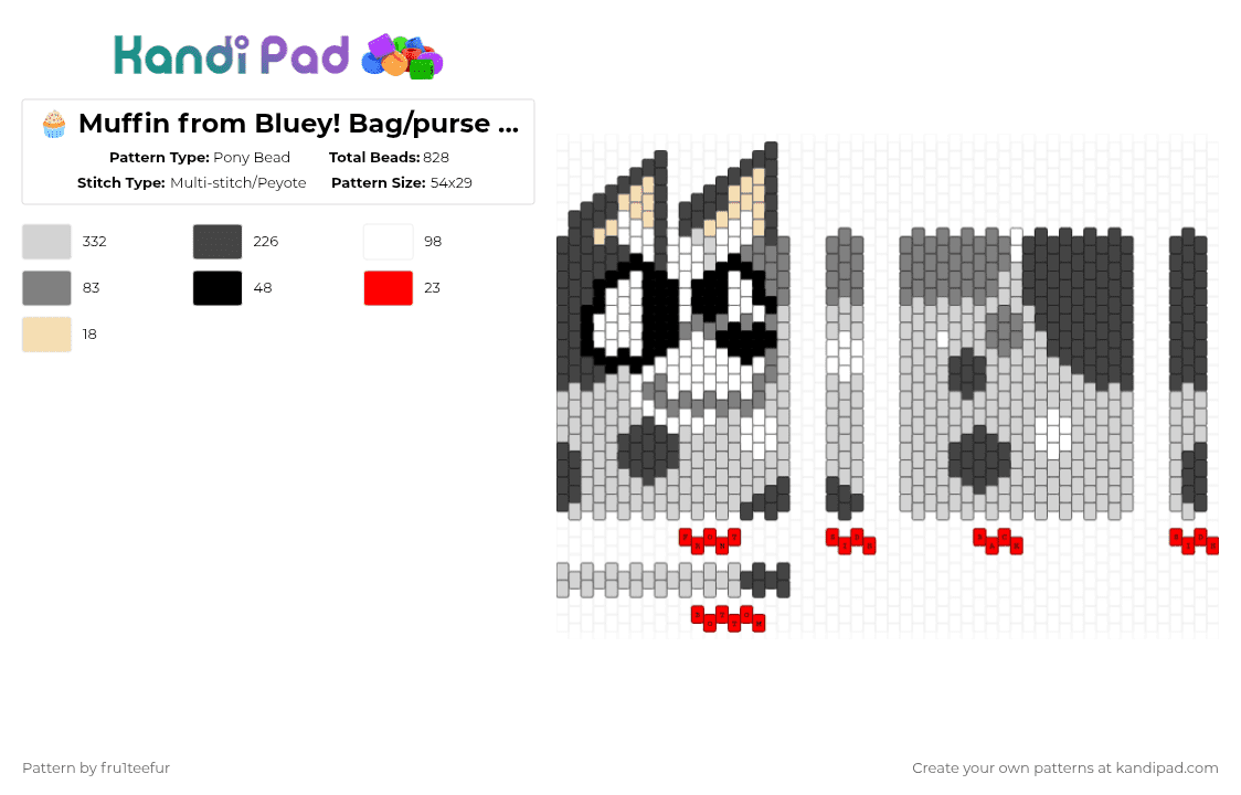 🧁 Muffin from Bluey! Bag/purse panels! - Pony Bead Pattern by fru1teefur on Kandi Pad - white,gray,bluey,muffin,dog,panel,bag,purse,cartoon,cute